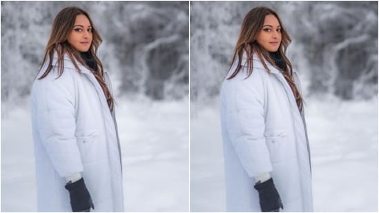 In open tresses and minimal makeup, Sonakshi posed for the pictures, with her attention to the snow, and the chilling weather.&nbsp;(Instagram/@aslisona)