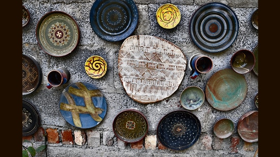 Wall plates made at the Andretta Pottery and Craft Society. (Gustasp and Jeroo Irani)